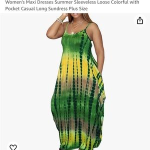 Maxi Dresses Summer Sleeveless Loose Colorful with Pocket Casual Long Sundress